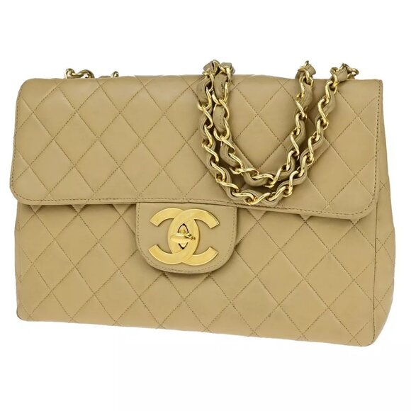 CHANEL CC Matelasse 30 Chain Shoulder Bag Leather Beige GHW Vintage - Picture 1 of 16
